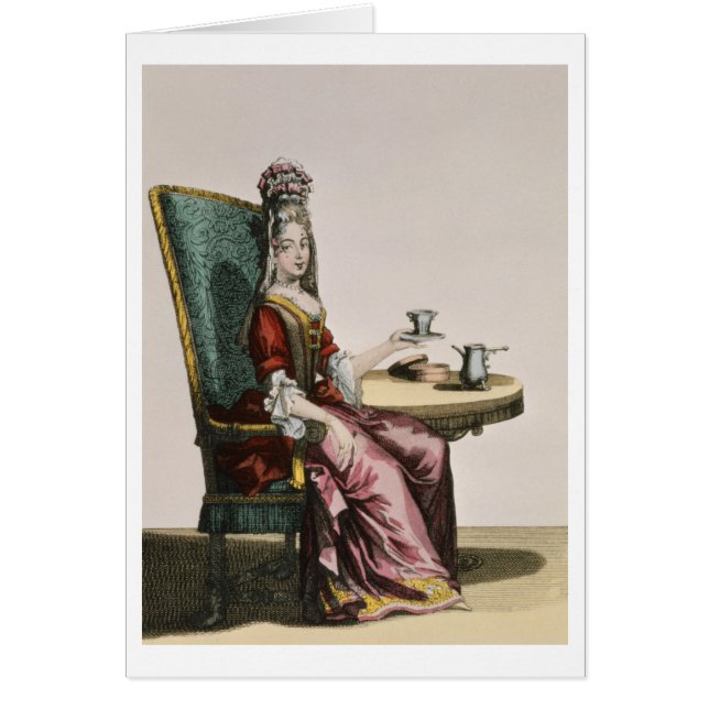 Señora Taking Coffee, placa de moda, c.1695 (Frente)