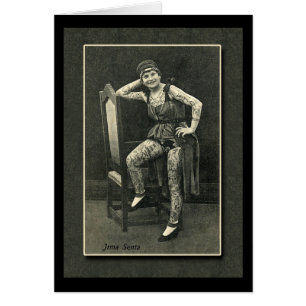 Señora tatuada vintage Card o postal