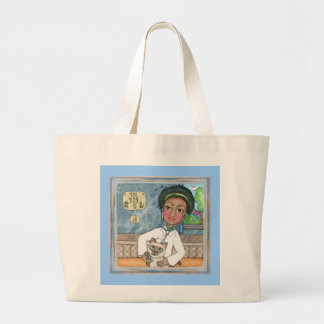Señora Veterinarian con la bolsa de asas del gato