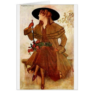 Señora Vintage esperando en un banco,