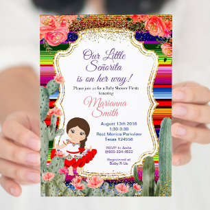 Senorita Fiesta Baby Shower Gold Invitación Chica