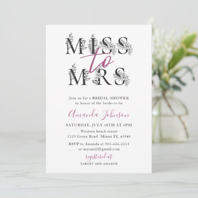 Señorita Floral a la Sra. Bridal Shower Invitación (Anverso de pie)