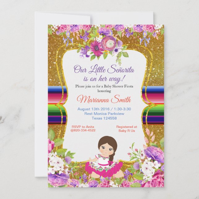 Senorita floral de la invitación de la fiesta de (Anverso)