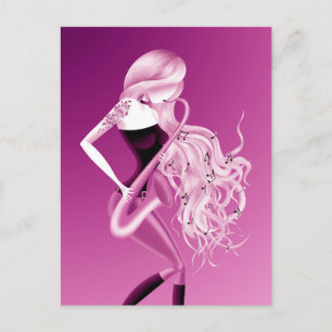 Señorita Saxofonista Tarjeta Postal Rosa