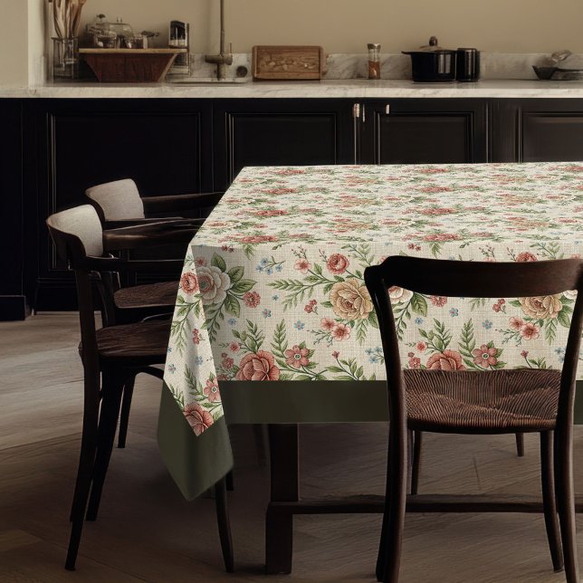 Sensación de algodón rústico con manteles florales (Soft Cotton Floral Tablecloth Rustic Cottage Feel)