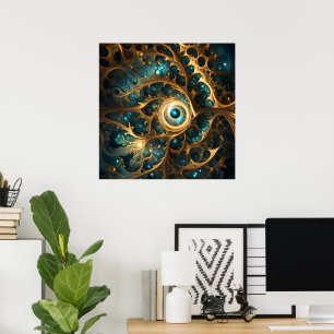 Sensación De Arte Resumen Verde azulado Y Fractal 