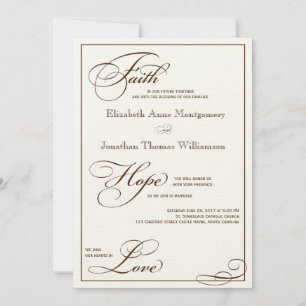 Sepia Faith Hope Love Script Invitación a la boda