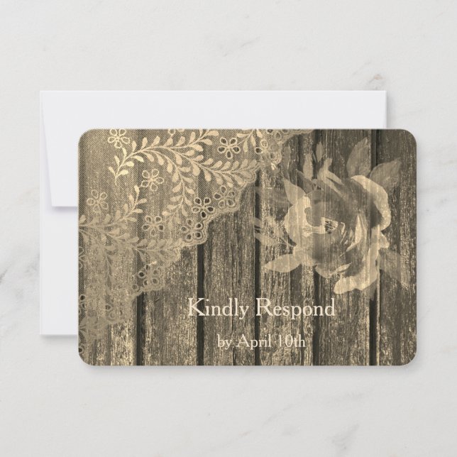 Sepia Gold Wood Lace y Boda Rosa RSVP (Anverso)