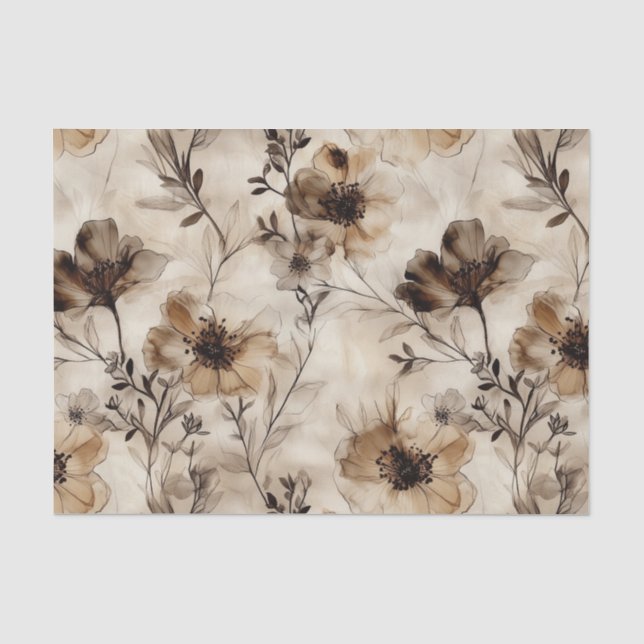 Sepia Wildflowers Papel del tejido de la descompos (Anverso)