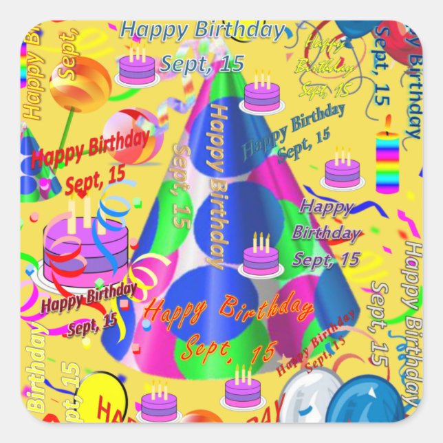 Septiembre, 15 Pegatinas de cumpleaños para niños (Anverso)