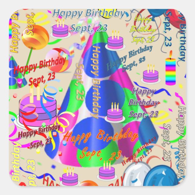Septiembre, 23 Pegatinas de cumpleaños para niños (Anverso)