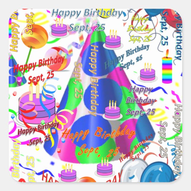 Septiembre, 25 Pegatinas de cumpleaños para niños (Anverso)