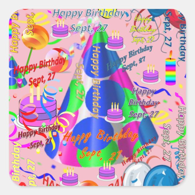 Septiembre, 27 Pegatinas de cumpleaños para niños (Anverso)