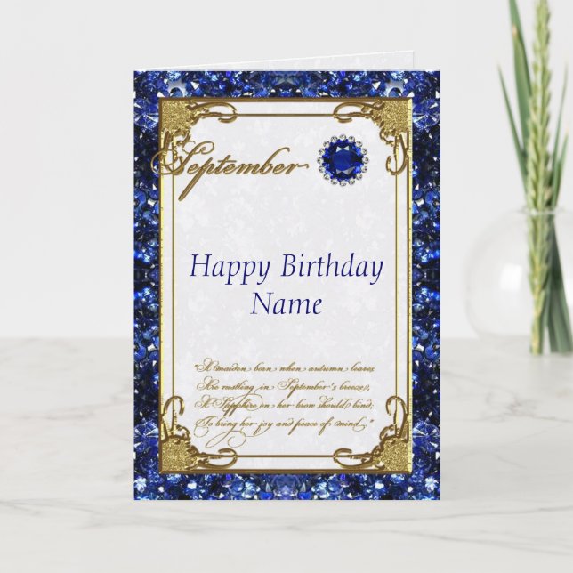 Septiembre Tarjeta de cumpleaños Sapphire Birthsto (Anverso)
