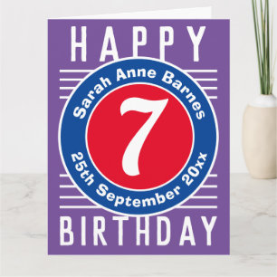 Séptima tarjeta de cumpleaños del niño con edad, n