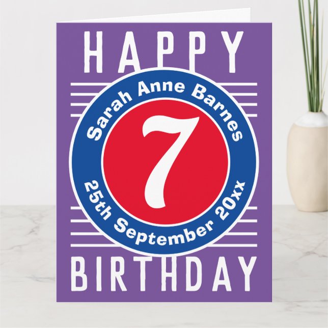 Séptima tarjeta de cumpleaños del niño con edad, n (Anverso)