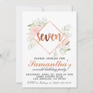 Séptimo Rosa Invitación de cumpleaños