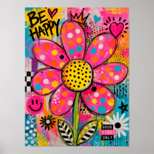Ser Feliz Flor Colorida Arte Pop