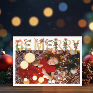 Ser Feliz Navidad Letras Doradas Foto Familiar