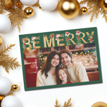 Ser Feliz Navidad Verde Letras Doradas Foto Famili