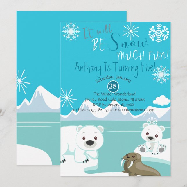 Será Nieve Muy Divertida Invitación A Cumpleaños (Anverso / Reverso)