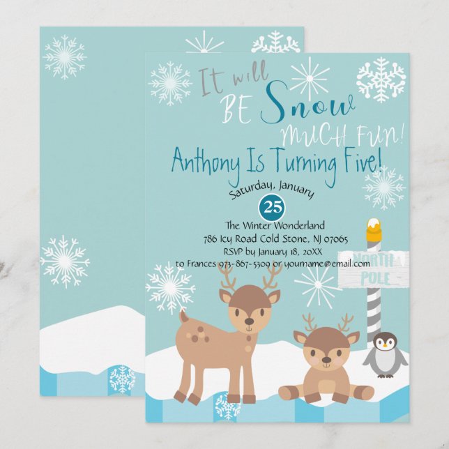 Será Nieve Muy Divertida Invitación A Cumpleaños (Anverso / Reverso)