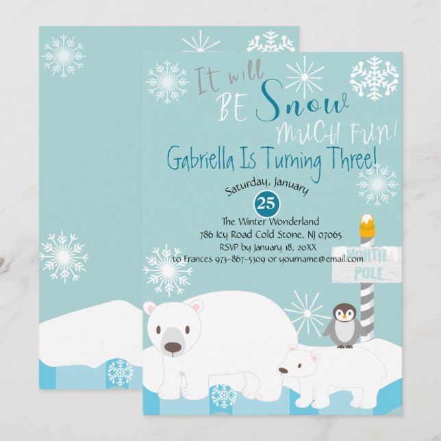 Será Nieve Muy Divertida Invitación A Cumpleaños (Anverso / Reverso)