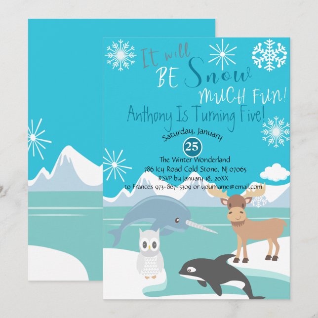 Será Nieve Muy Divertida Invitación A Cumpleaños (Anverso / Reverso)