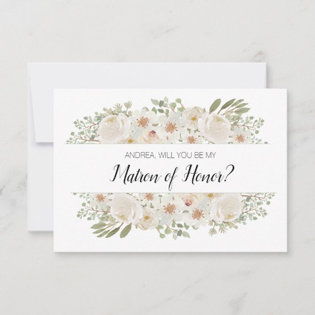 ¿Serás mi atrón de honor blanco floral elegante? (Anverso)