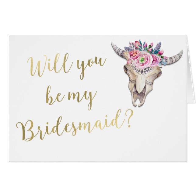 Serás mi Bridesmaid Boho Cow Skull Gold Type (Anverso (Horizontal))