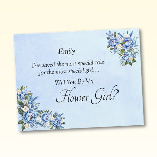 ¿Serás Mi Chica Flor? Tarjeta azul peony