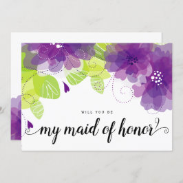 "Serás mi criada de honor", tarjeta de flores púrp
