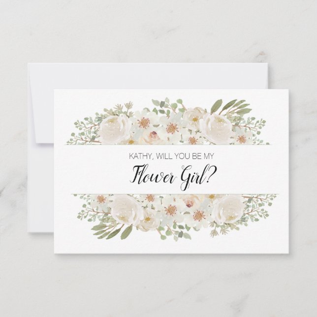 ¿Serás Mi Dama de Flores Blanca Floral Elegante (Anverso)