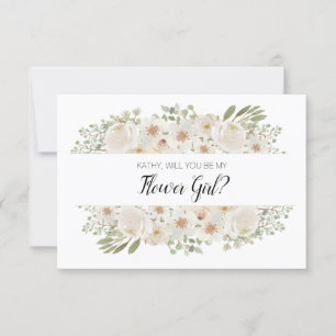 ¿Serás Mi Dama de Flores Blanco Floral Elegante