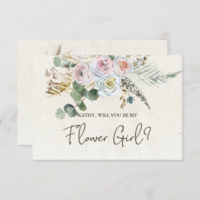 ¿Serás Mi Dama de Flores Pastel Boho Neutral  (Anverso / Reverso)