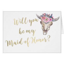 ¿Serás mi DAMA DE HONOR Boho Cráneo de Vaca Dorado