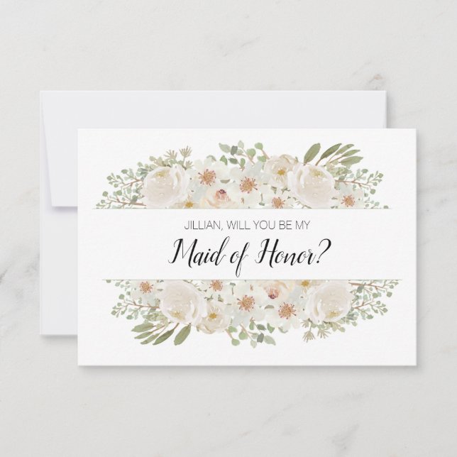 ¿Serás mi Dama de Honor Floral Blanco Elegante (Anverso)