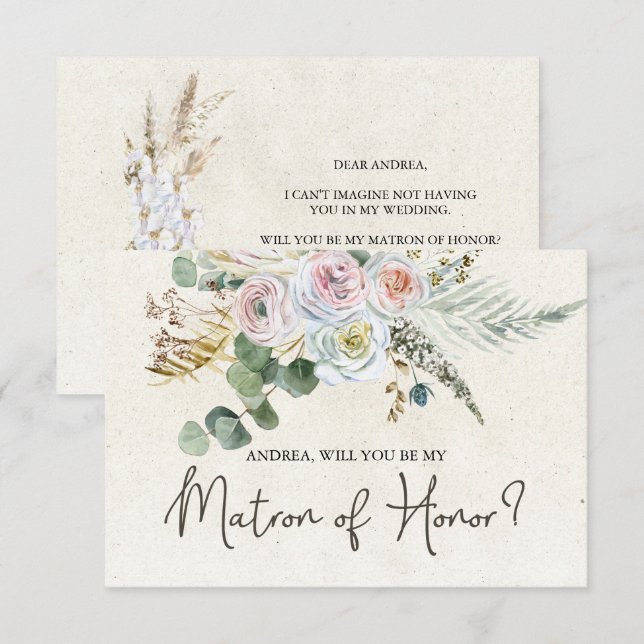 ¿Serás Mi Dama de Honor Pastel Boho Neutral (Anverso / Reverso)