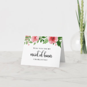 ¿Serás Mi Dama de Honor Tarjeta Acuarela Rosa