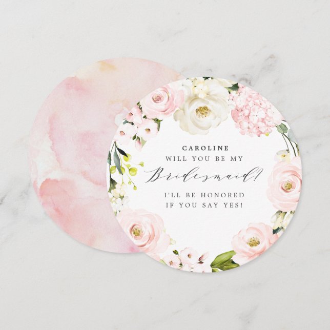 ¿Serás mi dama de honor? Tarjeta floral Rubor (Anverso / Reverso)