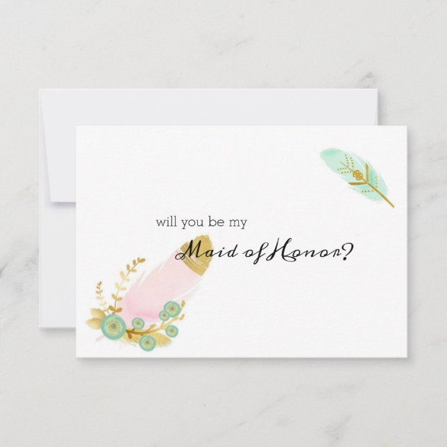 ¿Serás mi empleada de honor? Las plumas de boho ro (Anverso)