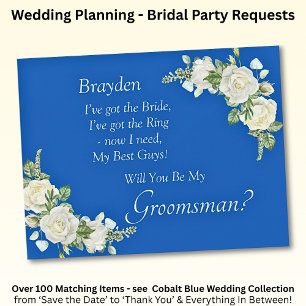 ¿Serás Mi Groomsman? Azul cobalto y blanco