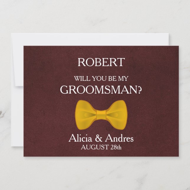 ¿Serás mi Groomsman? Con Invitación de Oro Bow (Anverso)