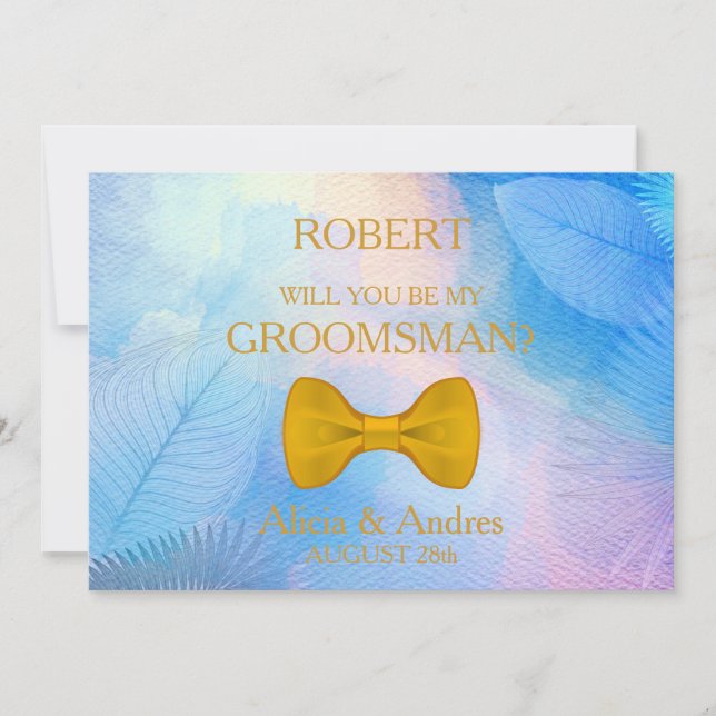 ¿Serás mi Groomsman? Con Invitación de Oro Bow (Anverso)