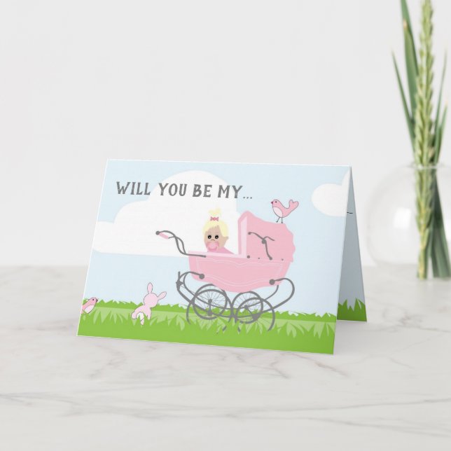 ¿Serás Mi Madrina Tarjeta De Porte De Bebé Rosa? (Anverso)