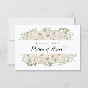 ¿Serás Mi Matrona de Honor Floral Blanco Elegante