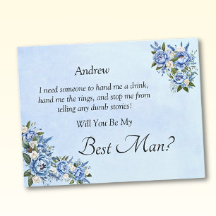 ¿Serás Mi Mejor Hombre? Tarjeta azul peony