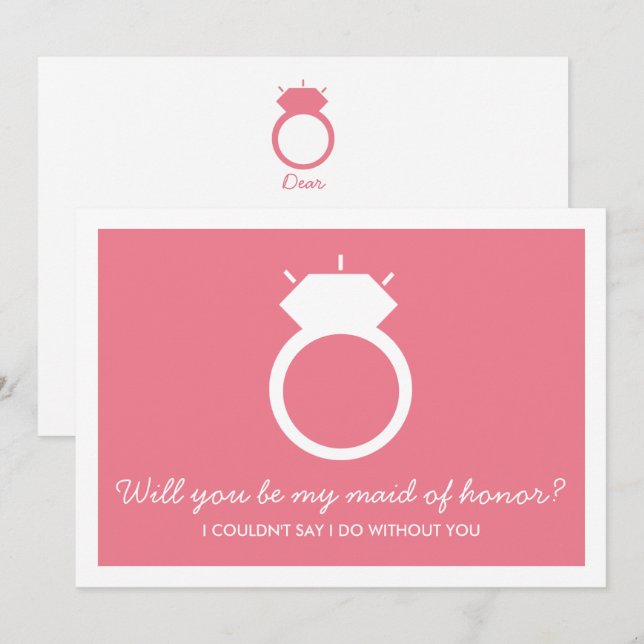 ¿Serás Mi Mujer De Honor? Tarjeta de anillo rosado (Anverso / Reverso)