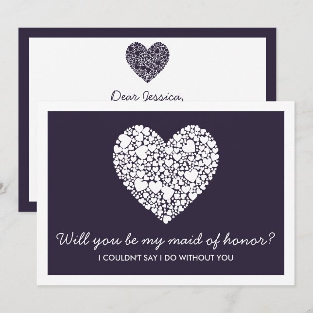 ¿Serás Mi Mujer De Honor? Tarjeta Purple Heart (Anverso / Reverso)