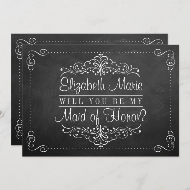 ¿Serás Mi Mujer De Honor? Tarjetas Chalkboard (Anverso / Reverso)